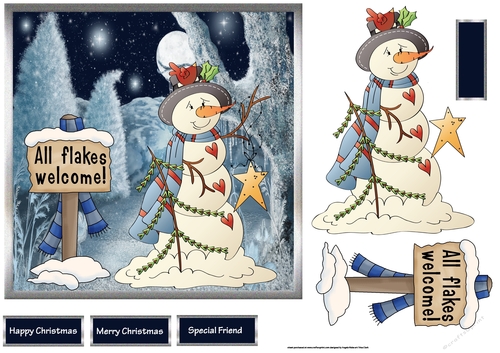 Snowmans twinkle star 7x7 card with decoupage