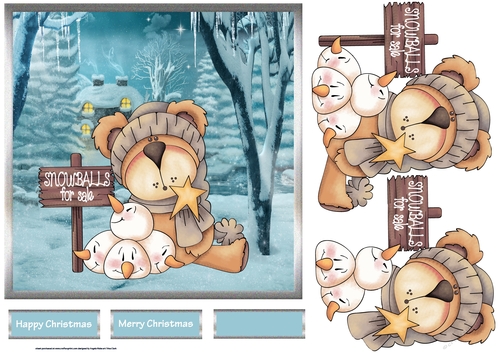 Cosy bear 7x7 card with decoupage