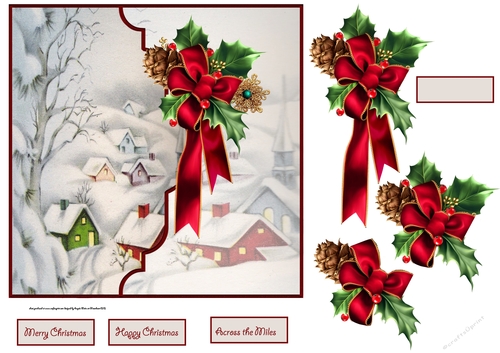 Vintage Christmas village 7x7 card with decoupage
