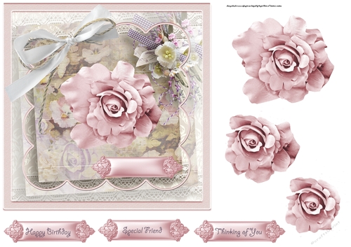 Delicate rose 7x7 card with decoupage