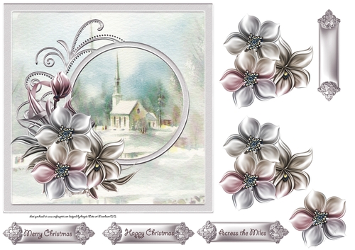 Peaceful church 7x7 card with decoupage