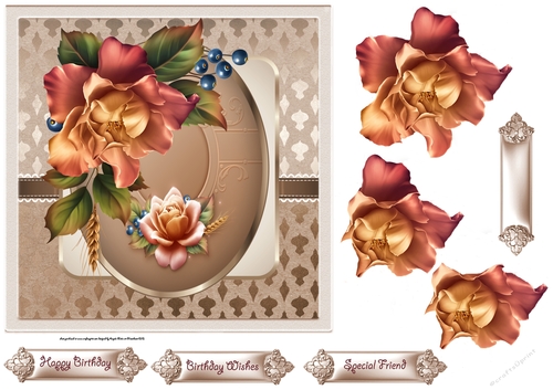 Autumn rose 7x7 card with decoupage