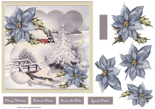 The bridge over the water 7x7 card with decoupage