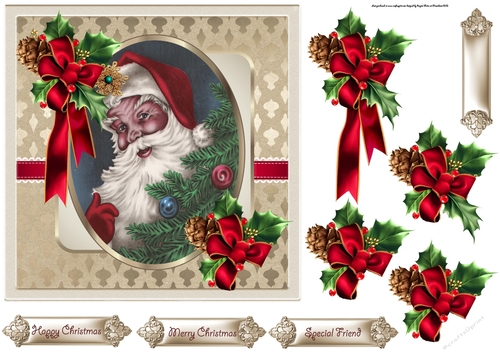 Santa Clause 7x7 card with decoupage