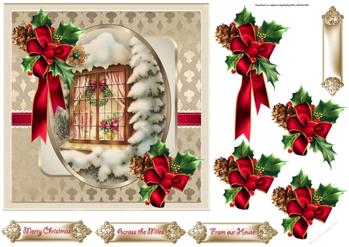 Christmas window 7x7 card with decoupage