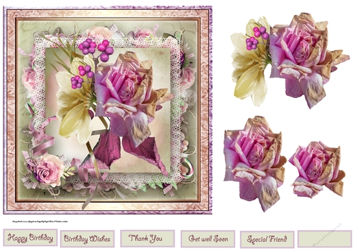 lovely rose 7x7 card with decoupage