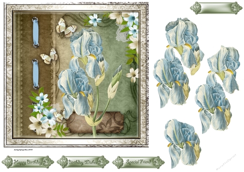 Vintage iris 7x7 card with decoupage