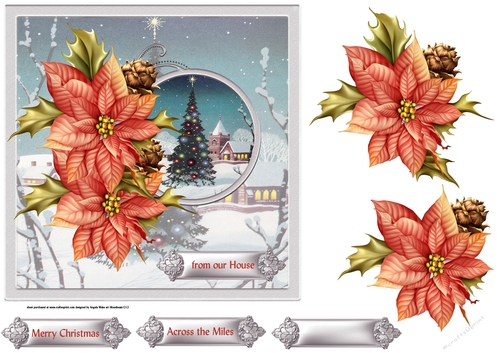 Village Christmas tree 7x7 card with decoupage