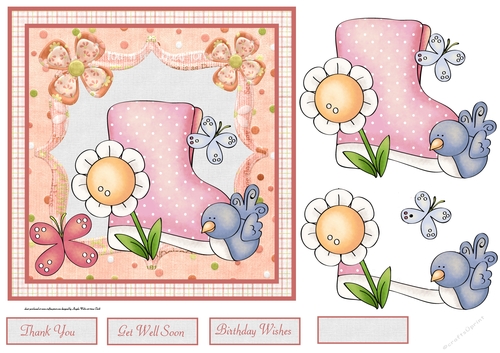 Garden days is a 7x7 card with decoupage