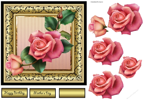 Downton rose 7x7 card with decoupage