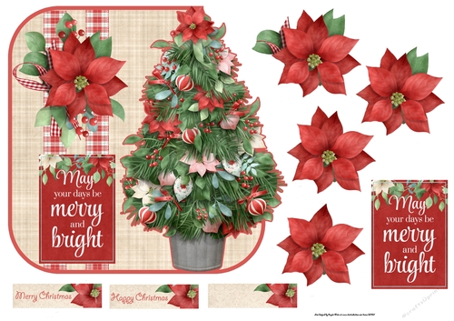 Christmas tree and poinsettias 