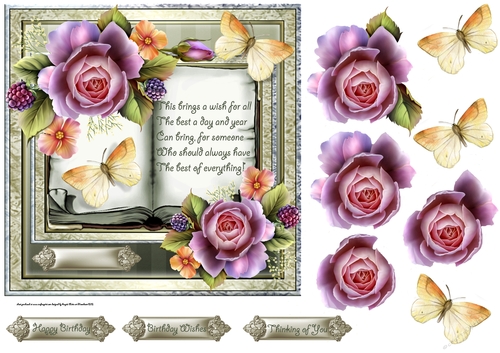 Roses and butterfly book card with verse