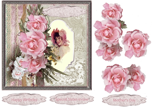 Pink rose and bonnet girl