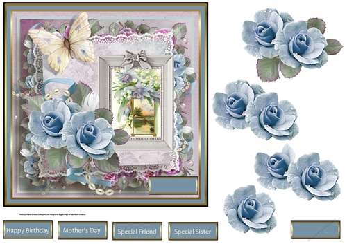 Blue rose and butterfly