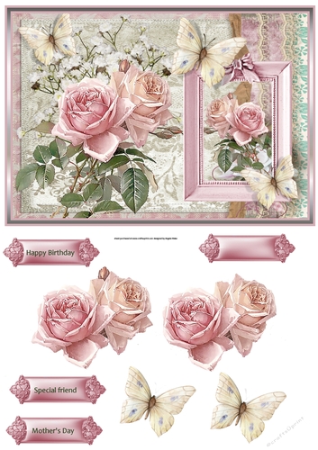 Vintage rose and butterfly