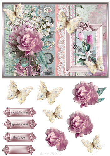 pink rose and butterfly
