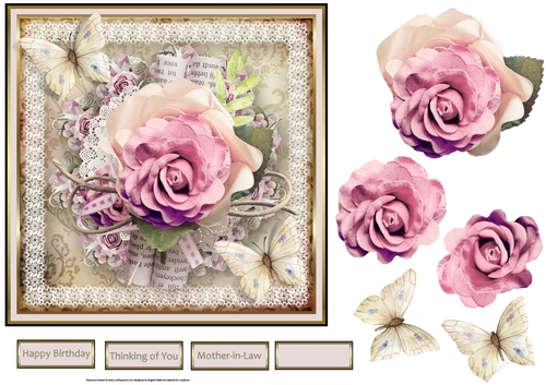 Pink rose, butterfly and lace