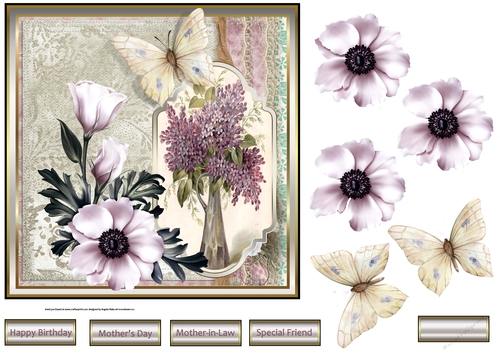 Vase of flowers and butterfly