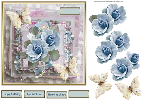 Blue rose and butterfly