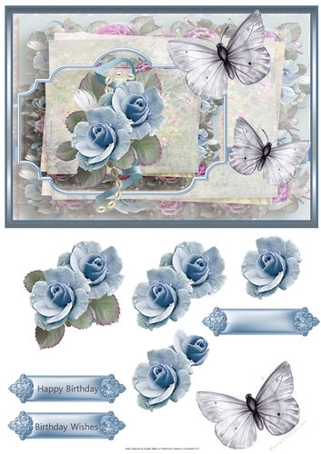 Blue rose and butterfly
