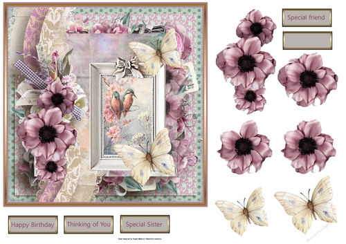 Birds, flowers and butterfly