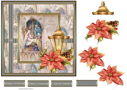 Nativity and poinsettia