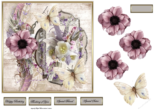 Silk flowers and ribbon