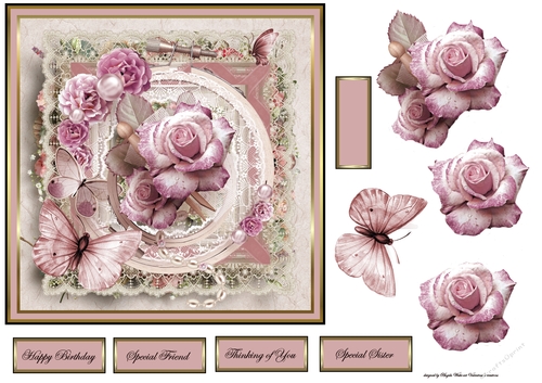 Pink rose and butterfly