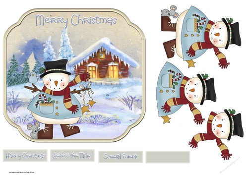 Snowman and mouse and bird friend
