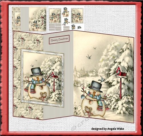 Snowman with his bird friends