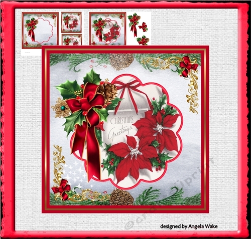 Red poinsettia and holly