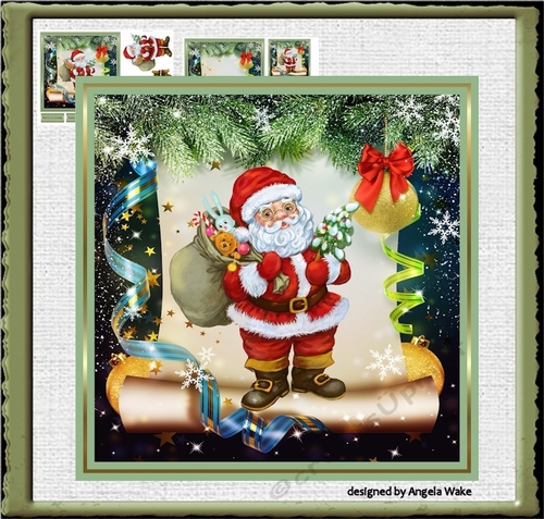 Santa with toy sack and tree