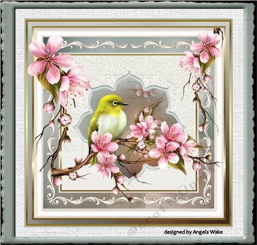 Bird and cherry blossom 7x7