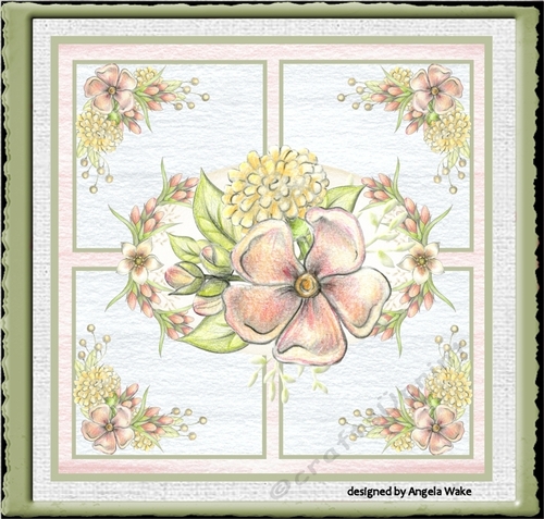 Pink flower and tulips 7x7