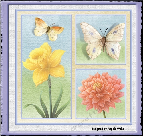 Daffodil, dahlia and butterfly 7x7