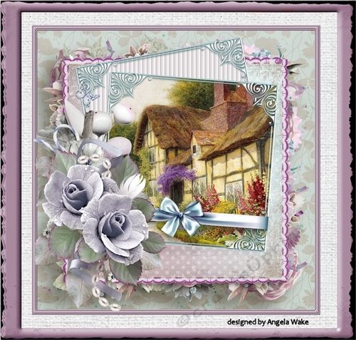 Thatched roof cottage and rose