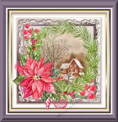Vintage scene and poinsettia