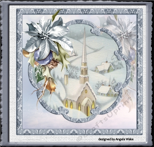 Blue poinsettia and church