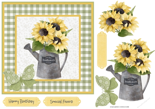 sunflowers in a watering can