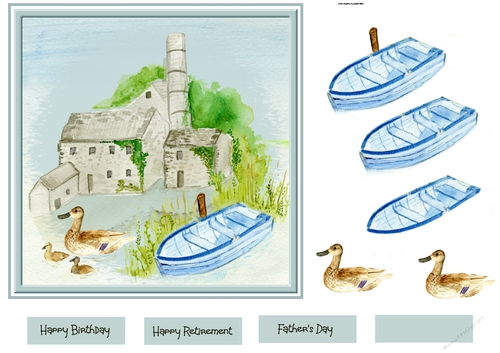 country scene, boat and ducks