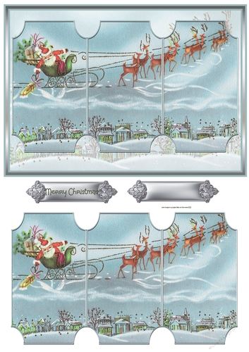 Santa flying over the roof tops