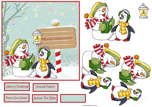 snowman and penguin carol singers