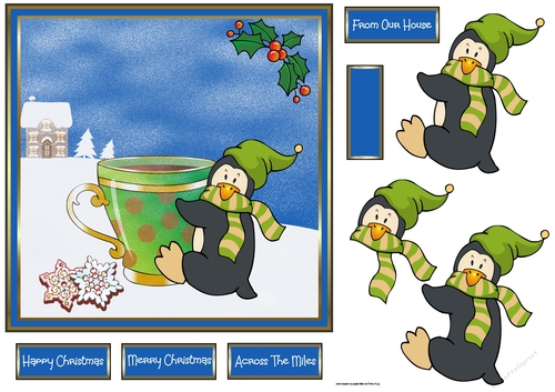 Penguin hangs on to his hot chocolate