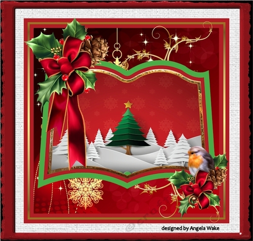 Christmas tree, holly and robin