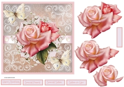 Pink rose and butterfly