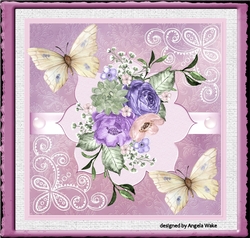 Purple flowers and butterfly 7x7