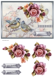 Blue birds and roses A5