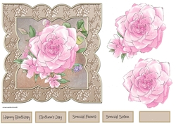 Pink rose shaped card 7x7 approx