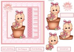 Baby girl in a flower pot 7x7 card