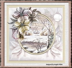 Winter scene and flowers 7x7 card